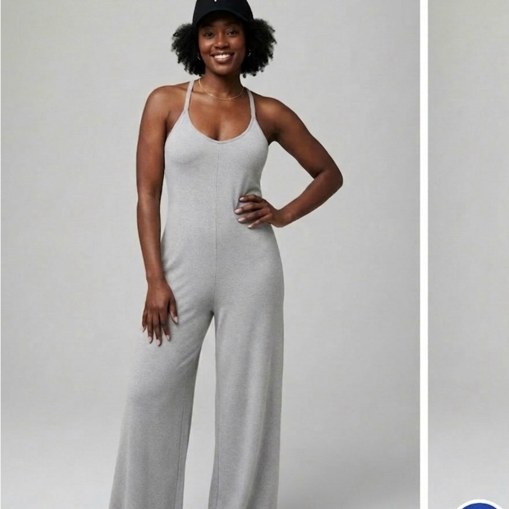 NWT Fabletics Women’s Cloud Jersey Wide Leg Jumpsuit Heather Grey Size xxs 2xs